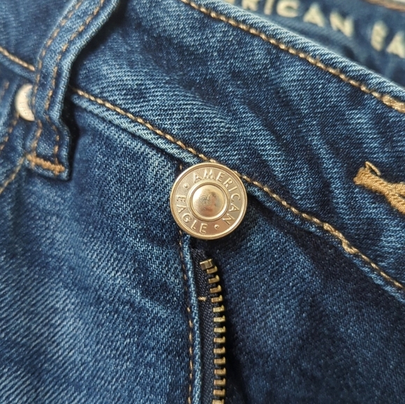 American Eagle Classic Dark Wash High Rise Crossover Straight Leg Mom Jeans 00 - Picture 11 of 15